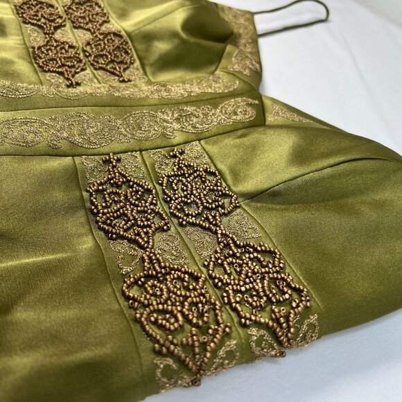 Vintage Nicole Miller Collection Satin Slip Dress Green Beaded Embroidery Silk 6 - Picture 9 of 11